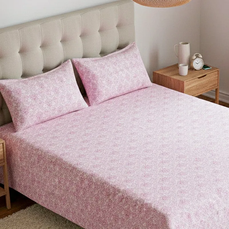 Geome Floral Cotton Bedsheet (Pink) - 180 TC media 3