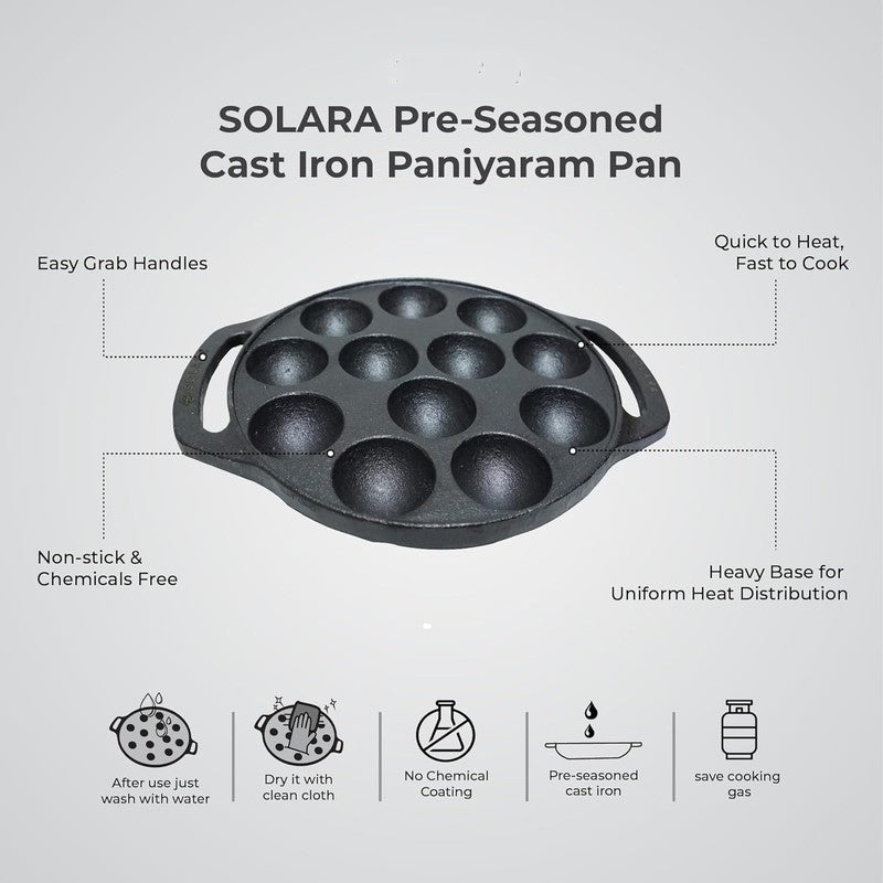Solara Brewora Round Cast Iron Paniyaram Pan media 4