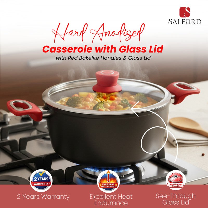Salford Forged Non Stick Casserole with Glass Lid (Black) - 4400 mL media 4