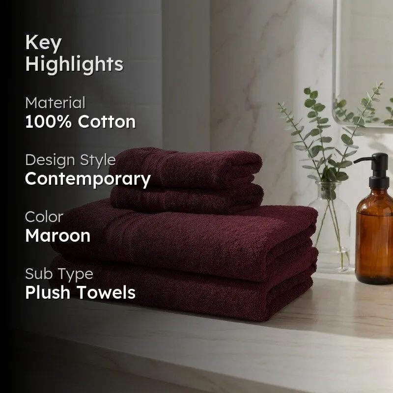 PlushAura Cotton Towel Sets (Maroon) - Set of Four - 2