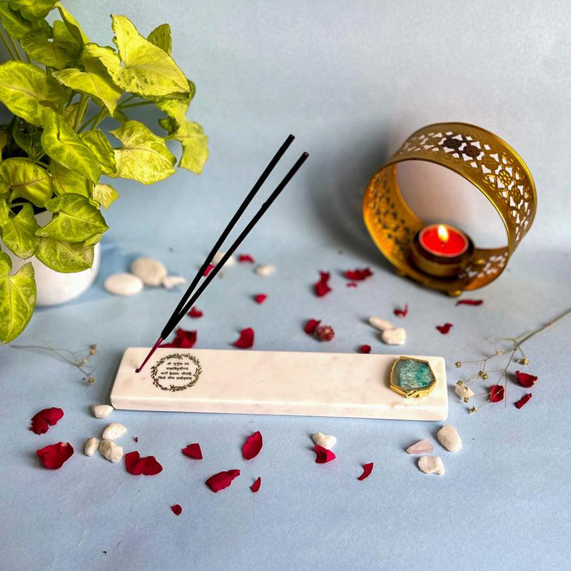 Gayathri Mantra Incense Holder With Agate Plating - Green