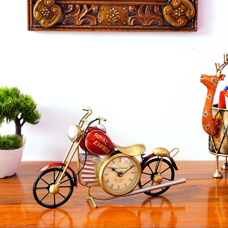Vintage Motorcycle Showpiece with Clock