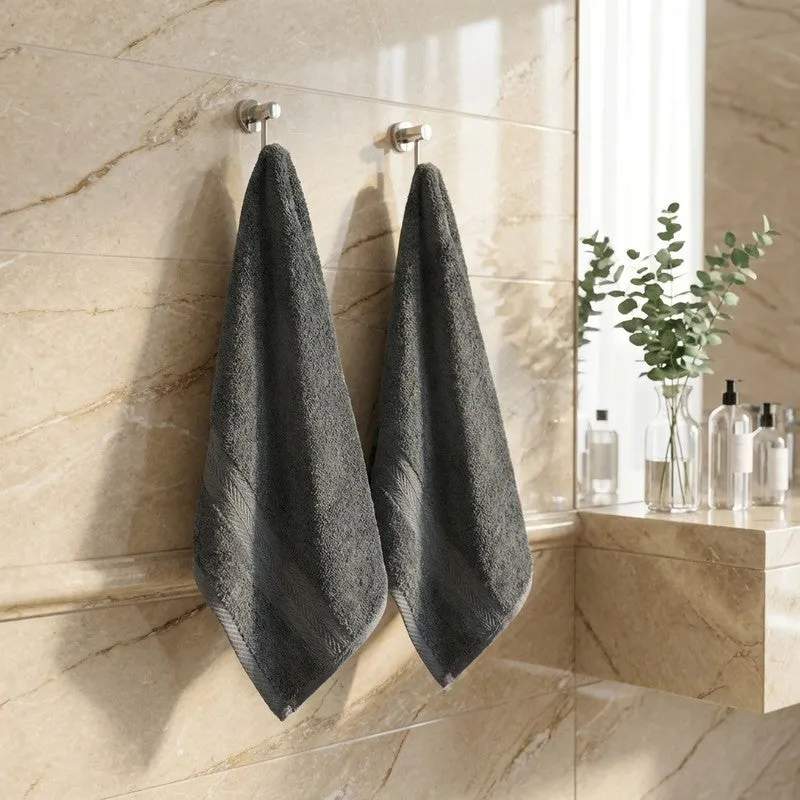 PlushAura Cotton Hand Towel (Dark Grey) - Set Of Two media 1