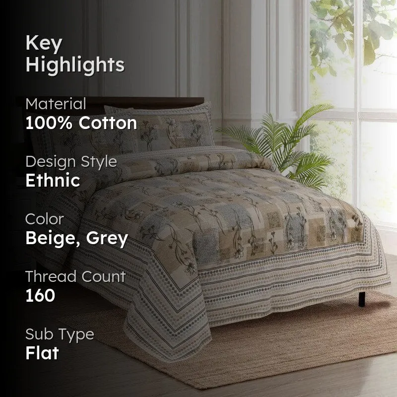 Bloomsie Checkers Cotton Bedsheet (Beige) - 160 TC media 2