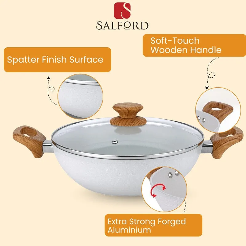 Salford Forged Non Stick Kadai with Glass Lid (White Spatter) -  3200 mL media 7