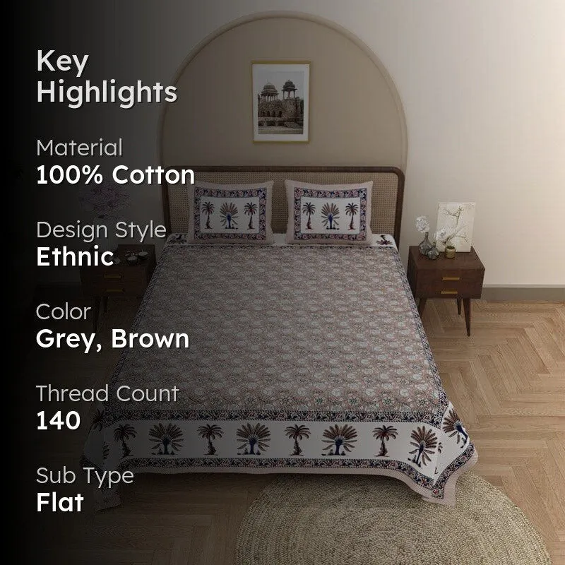 Kanishka Printed Cotton Bedsheet (Brown) - 140 TC media 2