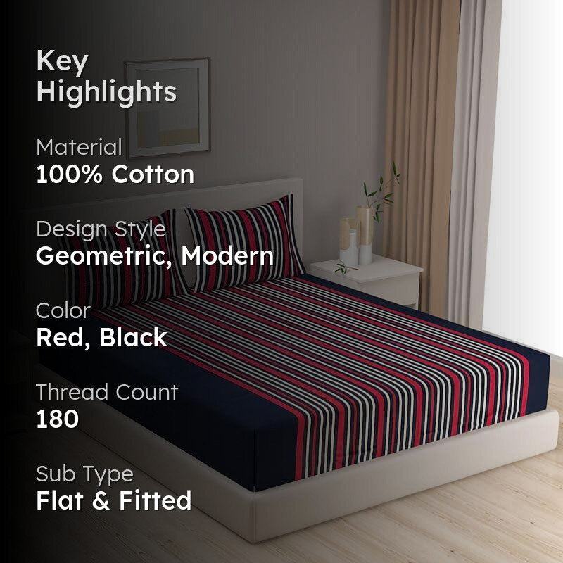 Swayam Stripey Vibrant Cotton Bedsheet (Navy Blue) - 180 TC media 2