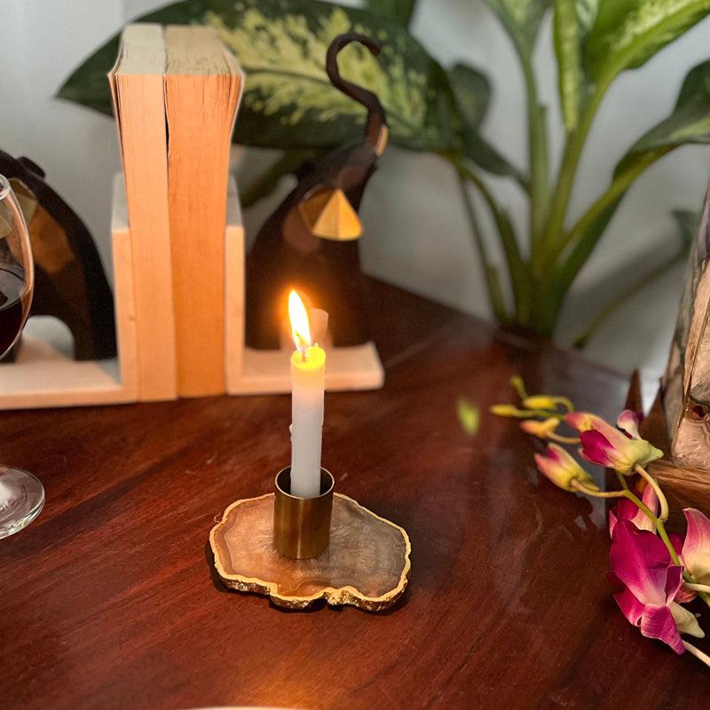 Niema Handcrafted Agate Candle Holder - Turquoise