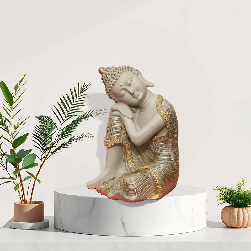 Zen Resting Buddha Showpiece - Cream media 1