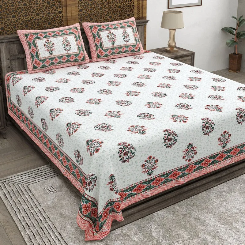 Royally Cotton Bedsheet (Maroon,Green,White) - 240 TC media 1