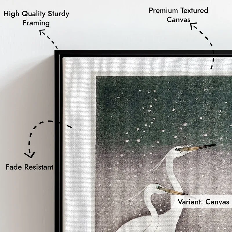 Group of Egrets Ohara Koson Archival Canvas Wall Painting - Black Frame media 7