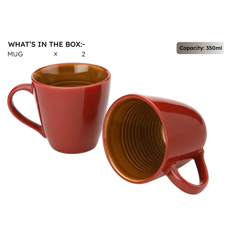 Karvaa Ceramic Coffee Mug (Red/350 mL Each) - Set Of Two media 6