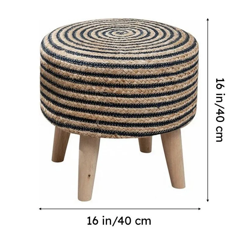 Junis Striped Juco Ottoman - Beige & Black media 8