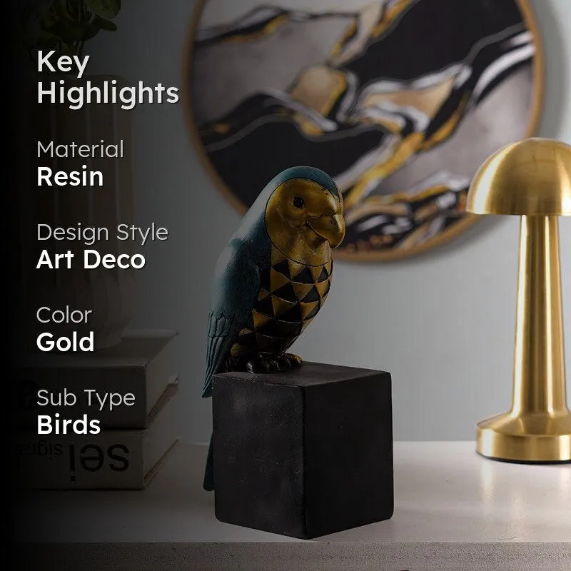 Prismatic Parrot Geometric Painted Resin Showpiece - Blue & Gold media 2