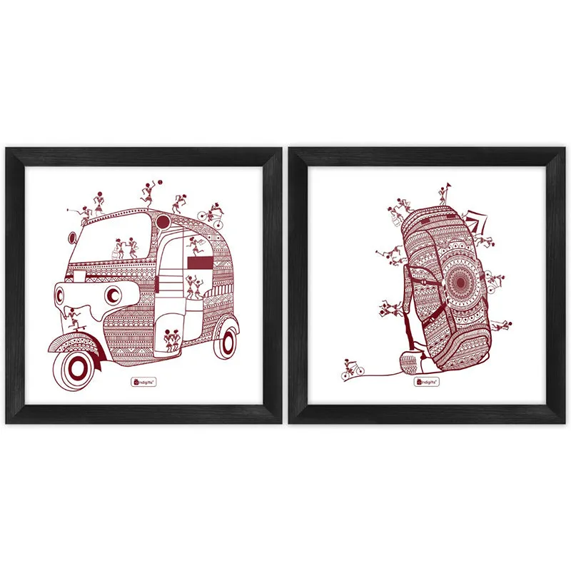 Warli Hippie Wall Art - Set Of Two media 1