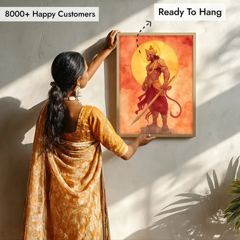 Divine Strength Sri Hanuman I Archival Paper Wall Art - Natural Brown Frame media 7