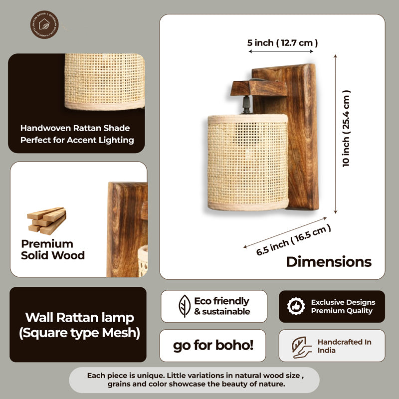 Luma Ray Rattan & Mango Wood Wall Lamp media 8
