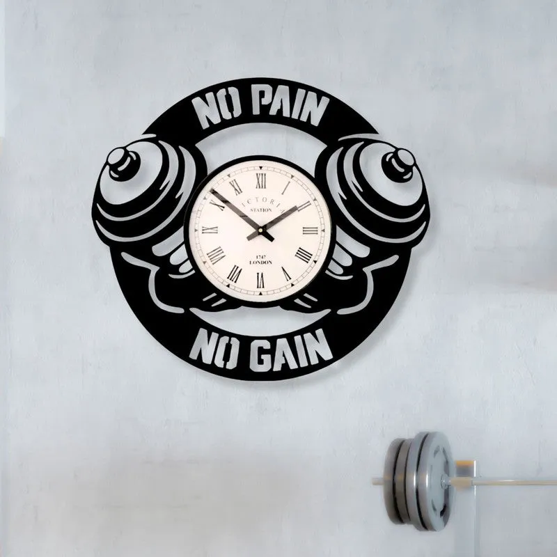 No Pain No Gain Steel Analog Wall Clock - Black media 1