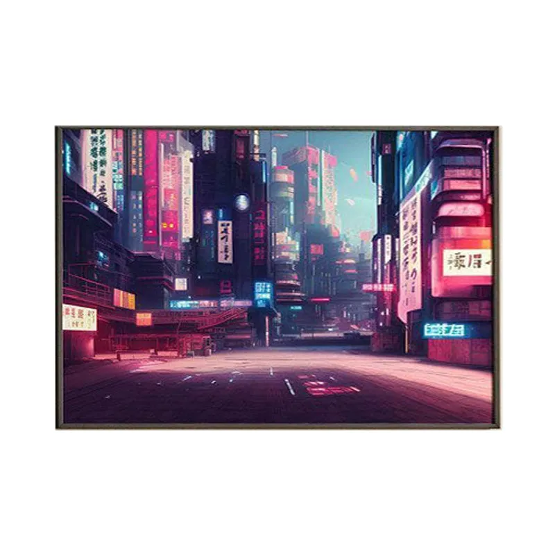 Futuristic Japan City Canvas Wall Painting - Black Frame media 6