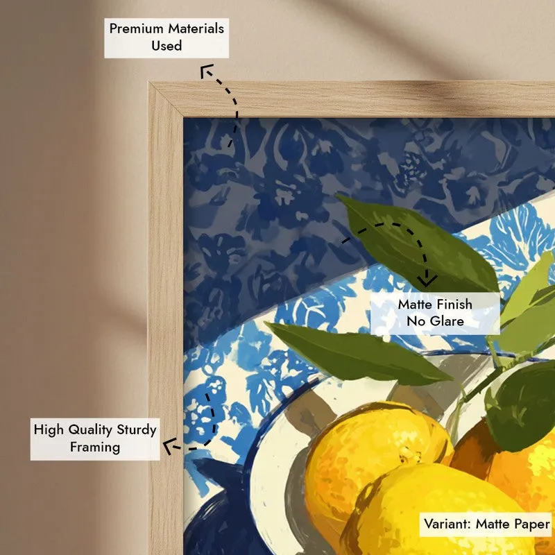 Zestara Lemon Canvas Wall Painting With Brown Frame media 9