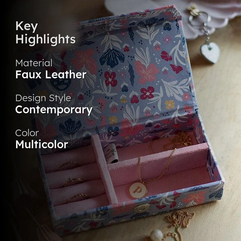 Pearlised Paper Leather Travel Jewel Box Small - Blue Meadow media 2