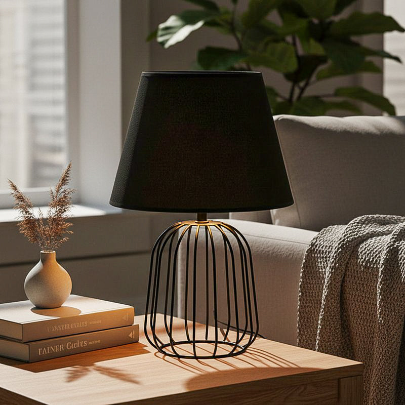 AarviDecor Valen Designer Fabric Table Lamp - Black