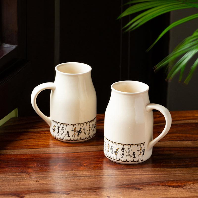 Warli Ceramic Coffee Mug (430 mL Each) - Set of Two