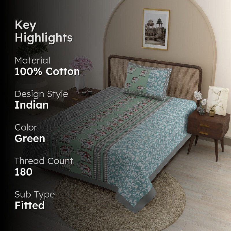 EliteDream Cotton Bedsheet (Teal) - 180 TC media 2
