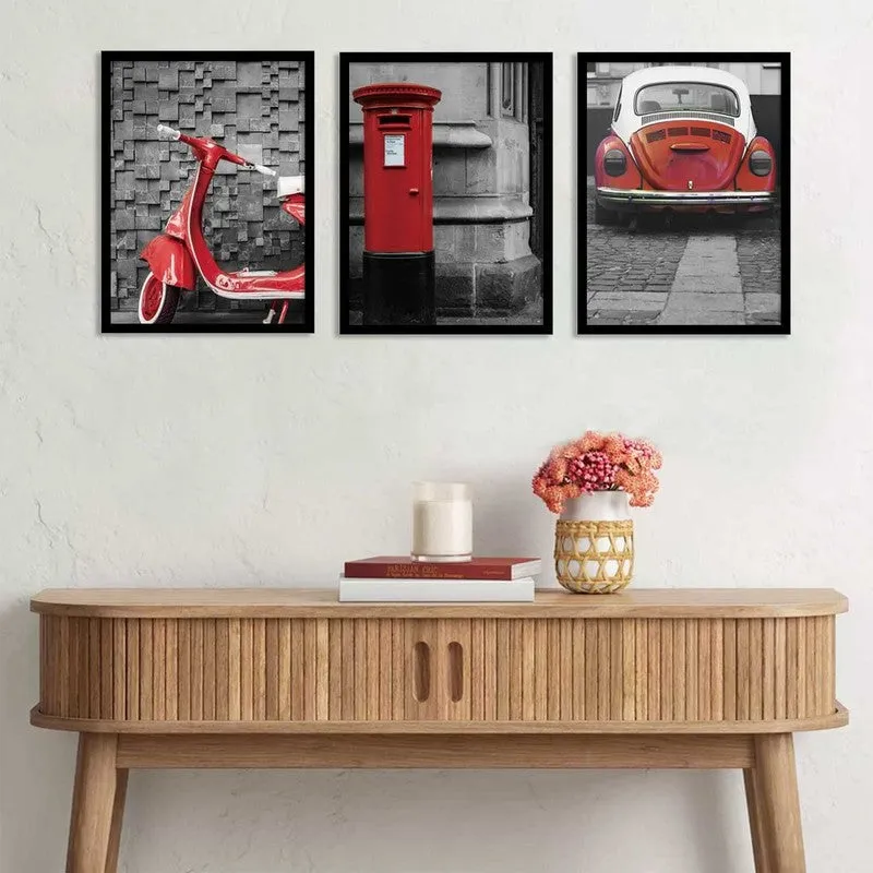 Crimson City Paper Wall Painting With MDF Frame (Black) - Set Of Three media 4