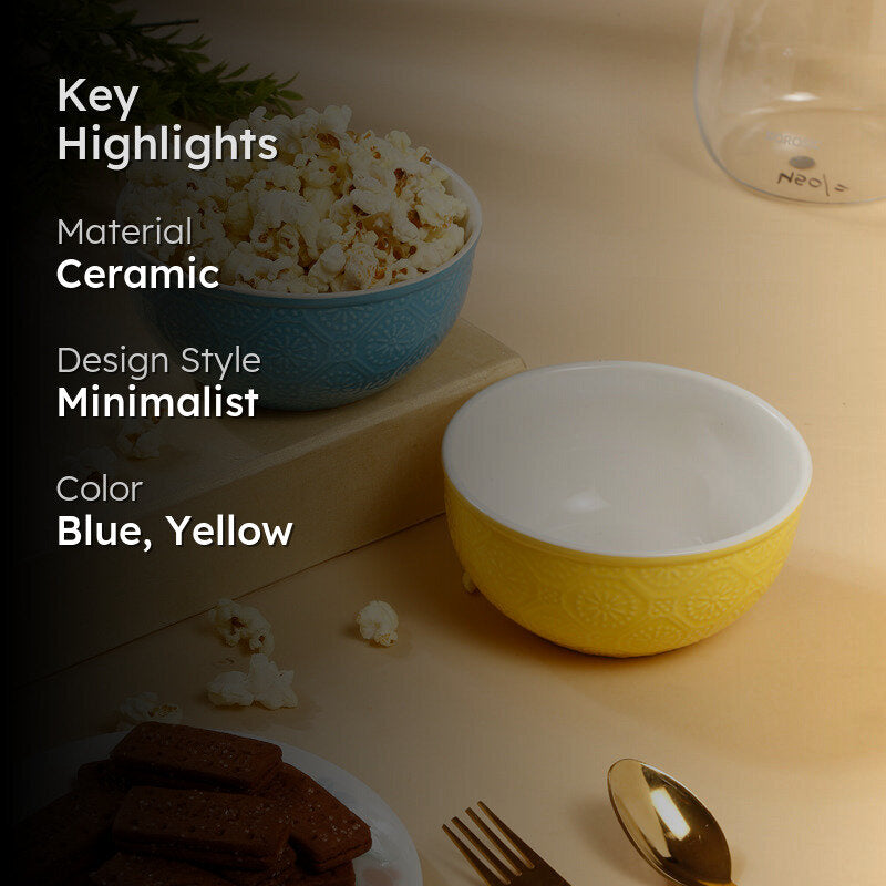 Cuppa Serving Bowl (Blue,Yellow,600 mL) - Set Of Two media 2