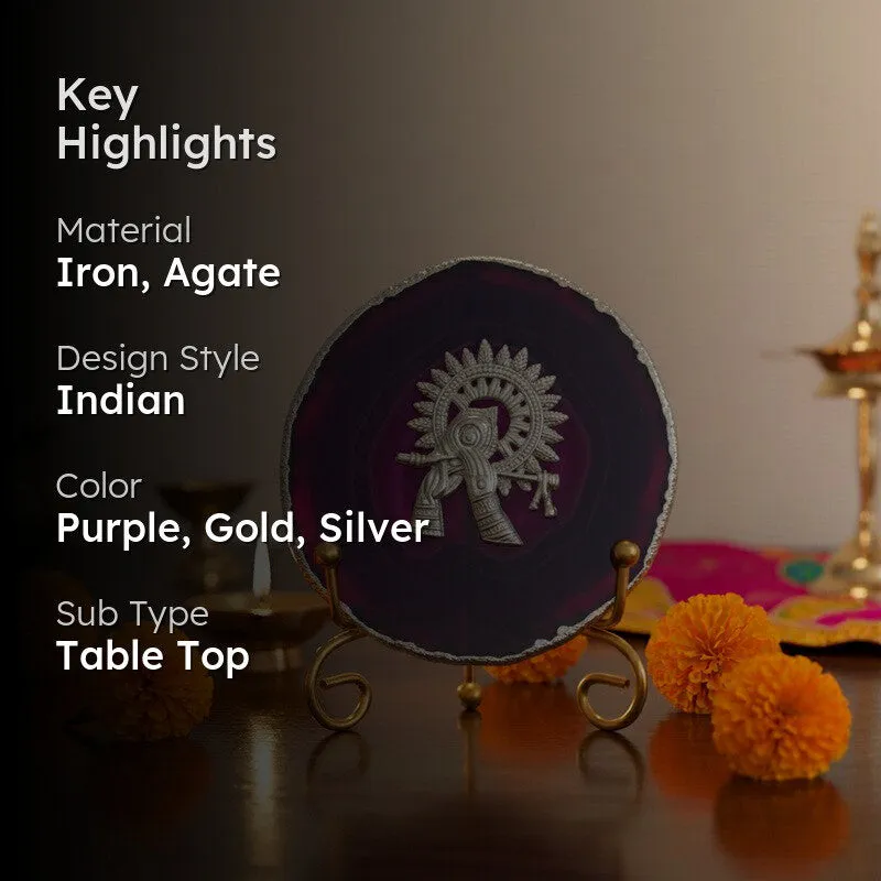 Divine Murli Aura Agate Showpiece With Stand - Purple media 2