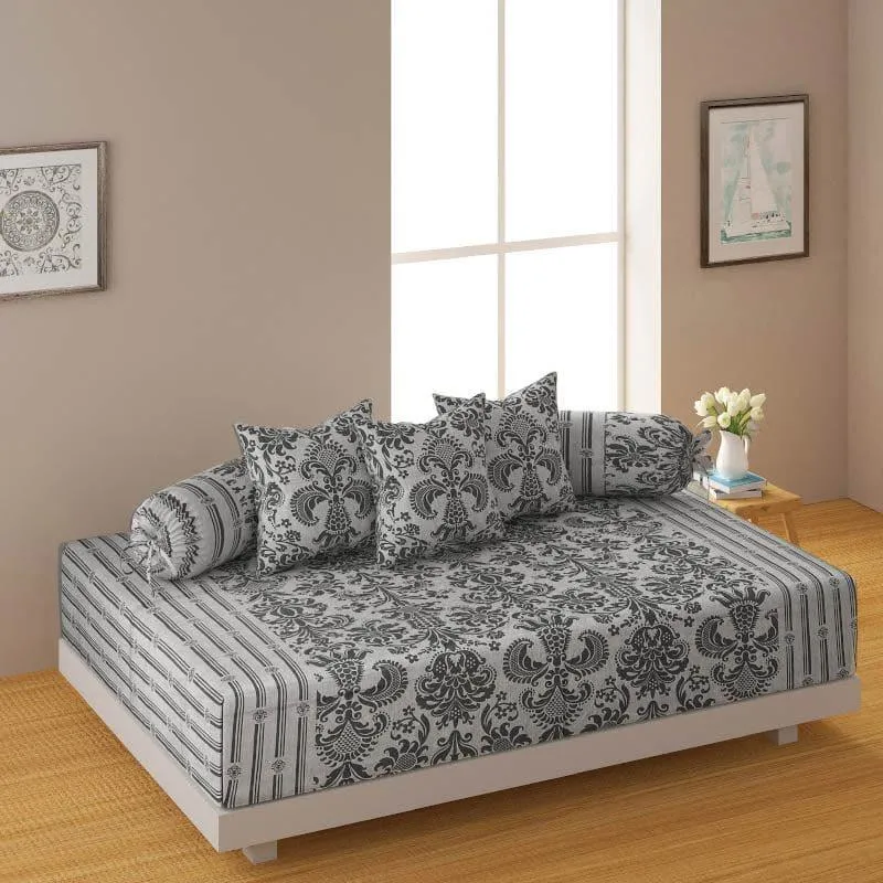 Swayam Grey Bloom Cotton Diwan Set media 1