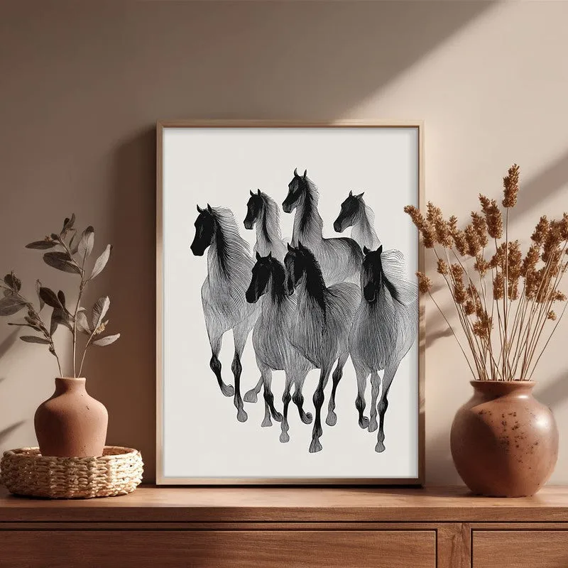 Wild Horse Cascade Wall Painting With Brown Frame media 5
