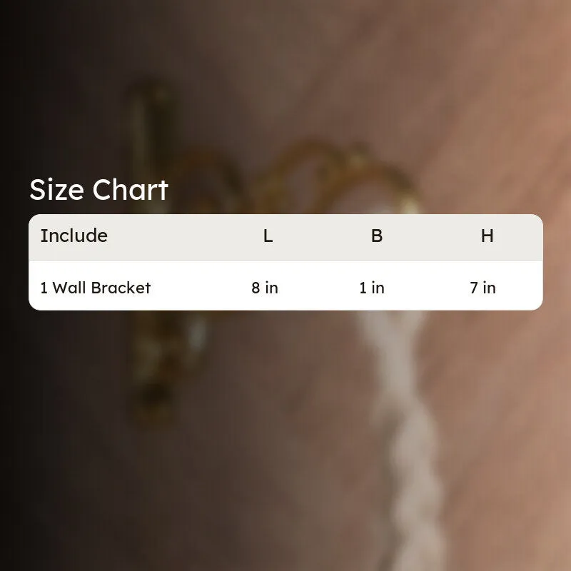 Gold wall bracket shown with a size chart