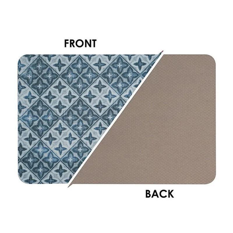Muted Mosaic Polyester Kitchen Floor Mats (Blue) - Set of Two media 9