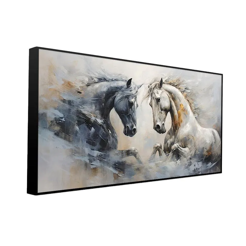 Equine Shadow & Light Canvas Wall Painting With Frame - Black media 5