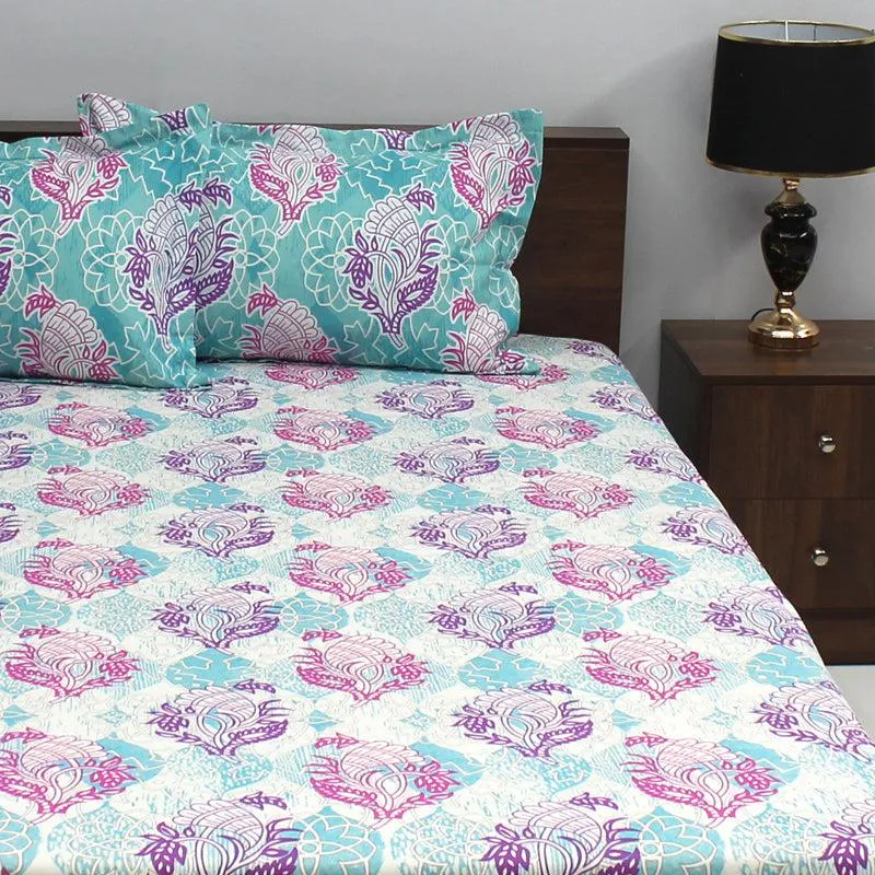 Wishi Ethnic Cotton Bedsheet (Green) - 110 TC media 1