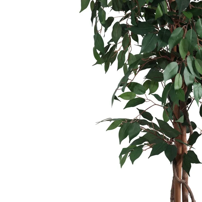 Artificial Green Ficus Plant With Black Plastic Pot - 7 ft media 6