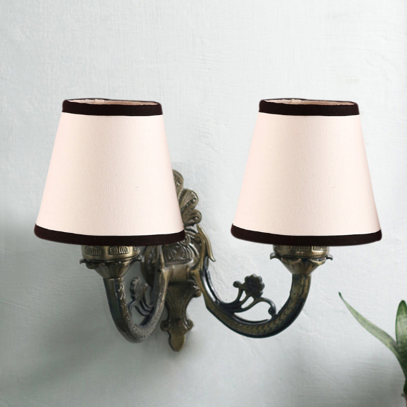 Vintage Conical Duo Fabric & Metal Wall Lamp - White & Black media 4