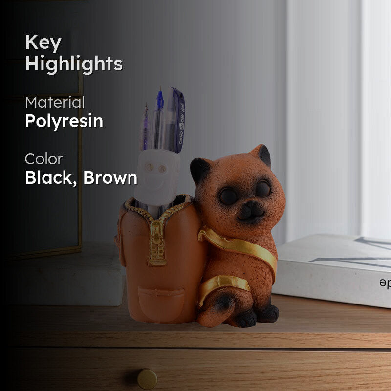 Meow & Mark Painted Polyresin Pen Stand - Brown media 2