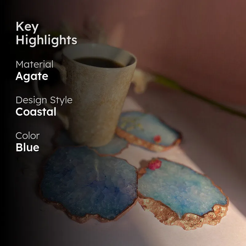 Suzzaine Handcrafted Crystal Agate Coaster (Blue) - Set Of Four media 2