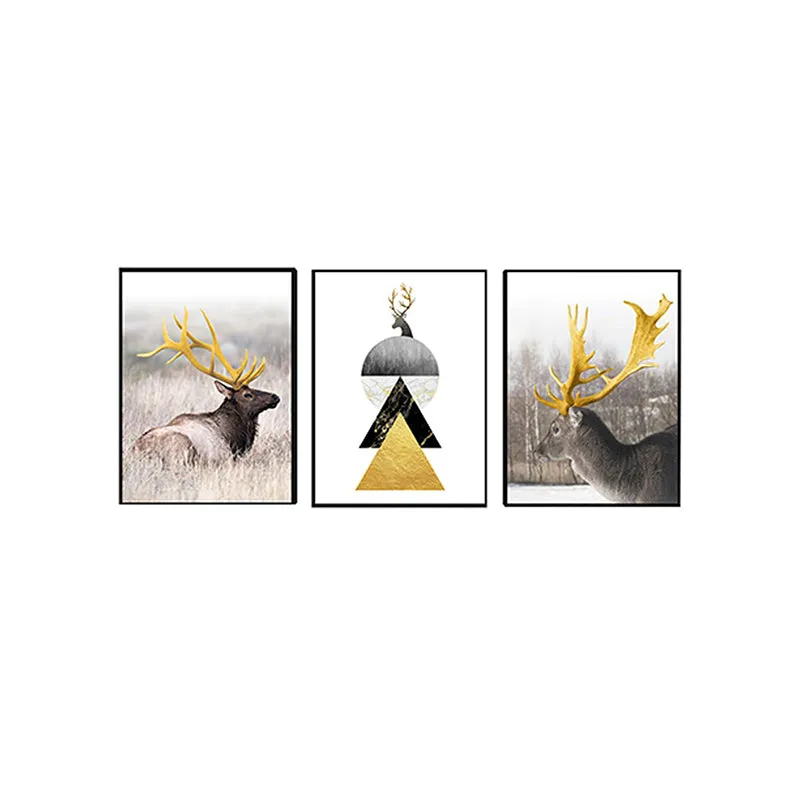 Gilded Antler Wall Painting - Set Of Three media 3