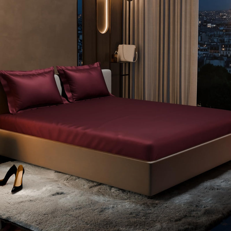 Purelle Satin Fitted Bedsheets (Maroon) - 150 GSM