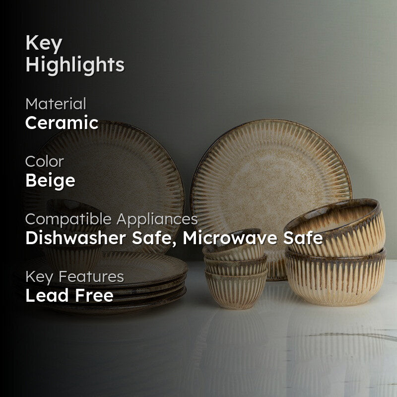 Mintora Beige Ceramic Dinner Set - 14 Piece Set media 2