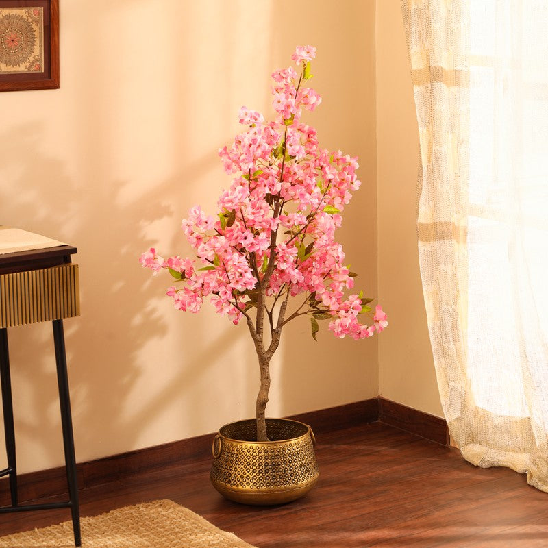 Artificial Cherry Blossom Plant With Black Plastic Pot - 4 ft media 4