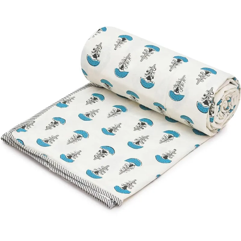 Mushroom Flora Reversible Cotton Dohar (Blue & White) - 180 GSM media 3