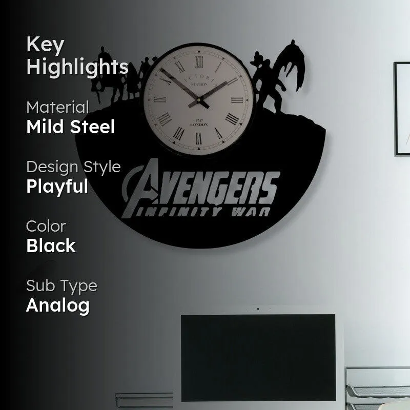 Avengers Steel Analog Wall Clock - Black media 2