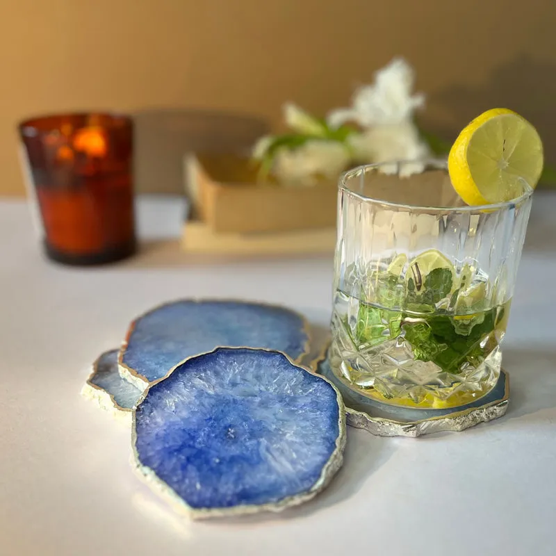 Silasa Handcrafted Crystal Agate Coaster (Blue) - Set Of Four media 5