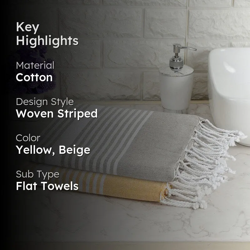 Loomera Striped Cotton Bath Towels (Yellow & Beige) - Set Of Two media 2