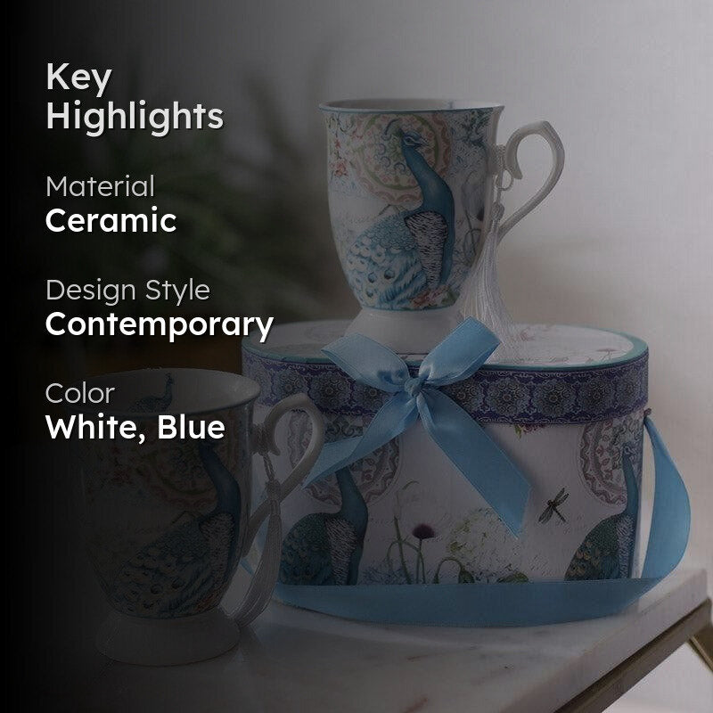 Peacock Ceramic Coffee Mug (350 mL Each) - Set of Two media 2